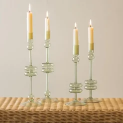 Sage Glass Candlestick Pair