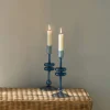 9" Sapphire Blue Glass Candlesticks, set of 2