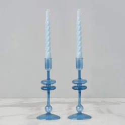 9" Sapphire Blue Glass Candlesticks, set of 2