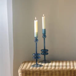 10" Sapphire Blue Glass Candlesticks, set of 2
