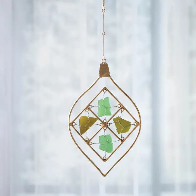 Seaglass and Metal Ornament, Teardrop Finial