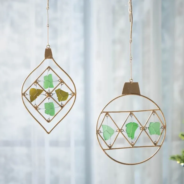 Seaglass and Metal Ornament, Teardrop Finial