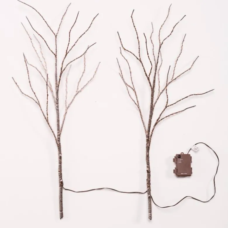 Set of 2 Connected Indoor/Outdoor Lighted Birch Branches - Brown