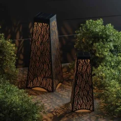 Set of 2 Patio Solar Leaf Shadow Lanterns