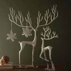 Set of 2 White Cast Iron Deer Sculptures