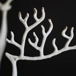 Set of 2 White Cast Iron Deer Sculptures