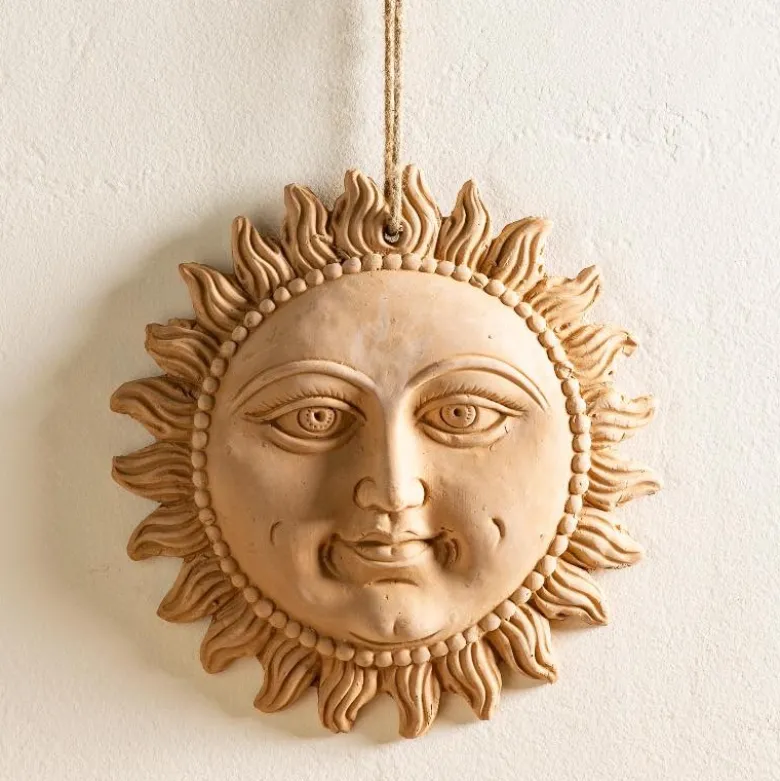 Smiling Terracotta Sun Hanging Wall Art