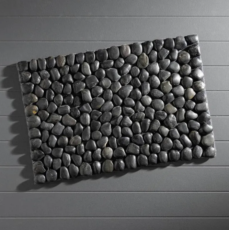 Smooth River Rock Stone Floor Mat, Indoor/ Outdoor - Black