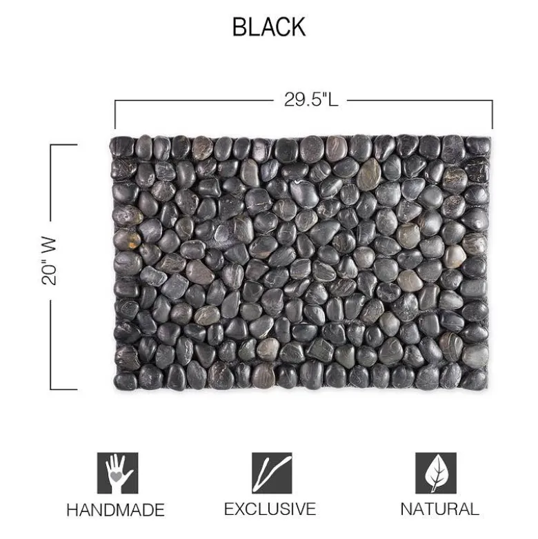 Smooth River Rock Stone Floor Mat, Indoor/ Outdoor - Black