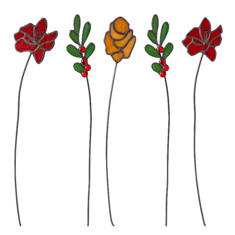 Stained Glass Holiday Floral Bouquet, Set of 5