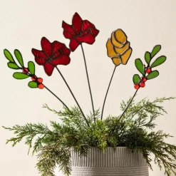 Stained Glass Holiday Floral Bouquet, Set of 5