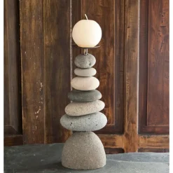 7-Stone Cairn Candle Holders, Set of 2