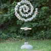 Stone Spiral Garden Sculpture with Glass Sphere