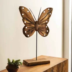 Teak Butterfly Accent on Stand