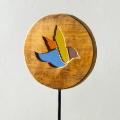 Teak Stained Glass Bird Stake