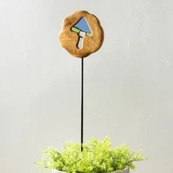 Teak Stained Glass Mushroom Stake