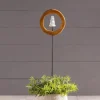 Teak Wood Encircled Glass and Rock Cairn Garden Stake