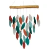 Teal Glass Leaves Wind Chime on Driftwood Chime