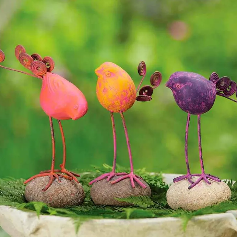Terracotta Bird on Stone Figurine - Purple