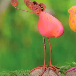 Terracotta Bird on Stone Figurine - Pink