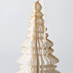White Hand-Cut Honeycomb Paper Tree Ornament, 6"H