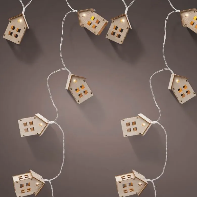 Wooden House LED String Lights, 53"L
