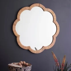 Woven Flower-Shaped Framed Mirror