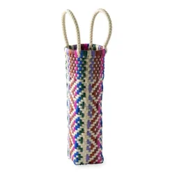 Woven Recycled Plastic Wine Tote - Multi Plaid