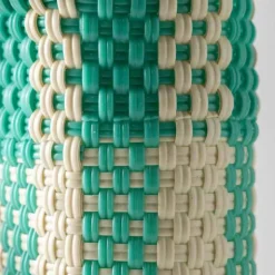 Woven Recycled Plastic Wine Tote - Turquoise Checks
